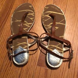 Tan and gold sandals